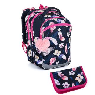 SET Školní batoh s penálem TOPGAL COCO 23006 s pírky