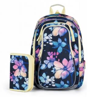SET Školní batoh s penálem TOPGAL LYNN 24008 květy
