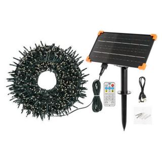 LED řetěz 20m 1000 LED solární venkovní, teplá bílá (LED světelný řetěz venkovní)