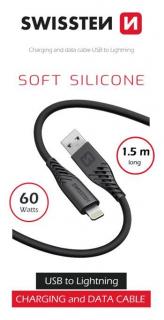 Datový Kabel Swissten Soft Silicone USB / Lightning 1,5 M 60W Černý