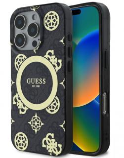 Guess IML 4G Peony MagSafe Zadní Kryt pro iPhone 16 Pro Black
