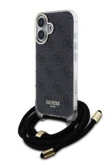 Guess IML 4G Printed Crossbody Popruh Zadní Kryt pro iPhone 16 Black