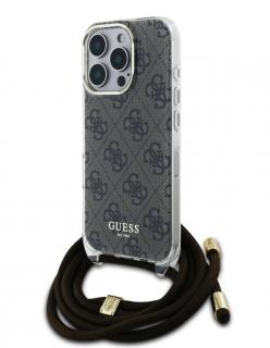 Guess IML 4G Printed Crossbody Popruh Zadní Kryt pro iPhone 16 Pro Brown