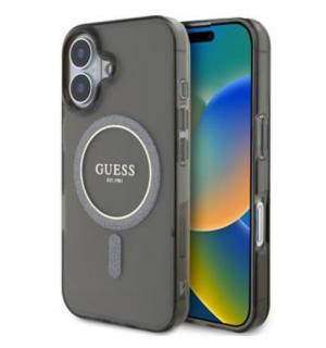 Guess IML Glitter Ring MagSafe Zadní Kryt pro iPhone 16 Black