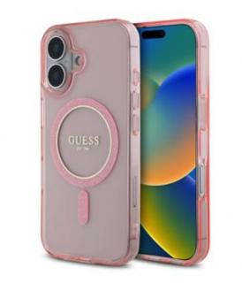 Guess IML Glitter Ring MagSafe Zadní Kryt pro iPhone 16 Pink