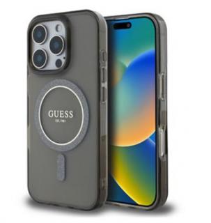 Guess IML Glitter Ring MagSafe Zadní Kryt pro iPhone 16 Pro Black