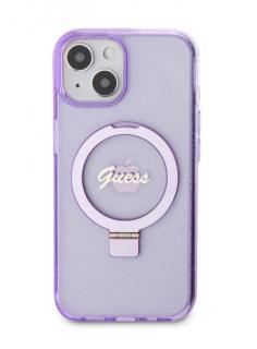 Guess IML Ring Stand Glitter MagSafe Zadní Kryt pro iPhone 15, fialová