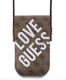 Guess PU 4G Big Love Logo Taška na Telefon Brown