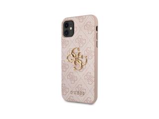 Guess PU 4G Metal Logo Zadní Kryt pro iPhone 11 Růžová