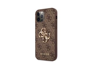 Guess PU 4G Metal Logo Zadní Kryt pro iPhone 12/12 Pro Hnědá