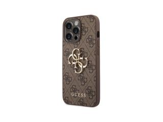 Guess PU 4G Metal Logo Zadní Kryt pro iPhone 14 Pro Max Hnědá