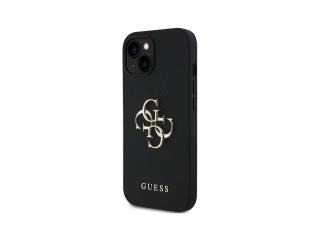 Guess PU 4G Metal Logo Zadní Kryt pro iPhone 15 Černá