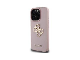 Guess PU 4G Metal Logo Zadní Kryt pro iPhone 15 Pro Růžová