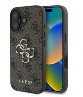 Guess PU 4G Metal Logo Zadní Kryt pro iPhone 16 Brown