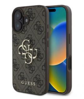 Guess PU 4G Metal Logo Zadní Kryt pro iPhone 16 Plus Brown
