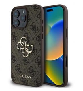 Guess PU 4G Metal Logo Zadní Kryt pro iPhone 16 Pro Brown