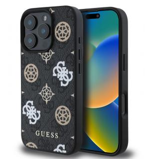 Guess PU 4G Peony MagSafe Zadní Kryt pro iPhone 16 Pro Black
