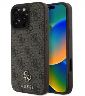Guess PU 4G Small Metal Logo MagSafe Zadní Kryt pro iPhone 16 Pro Brown