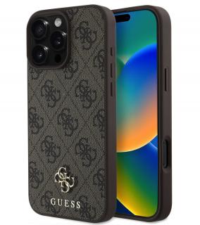 Guess PU 4G Small Metal Logo MagSafe Zadní Kryt pro iPhone 16 Pro Max Brown