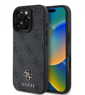 Guess PU 4G Small Metal Logo MagSafe Zadní Kryt pro iPhone 16 Pro Max Grey