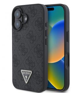 Guess PU 4G Strass Triangle Metal Logo Zadní Kryt pro iPhone 16 Black