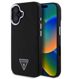 Guess PU Grained Triangle Logo Zadní Kryt pro iPhone 16 Black