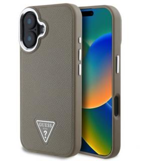 Guess PU Grained Triangle Logo Zadní Kryt pro iPhone 16 Brown