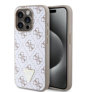 Guess PU Leather 4G Triangle Metal Logo Zadní Kryt pro iPhone 15 Pro White