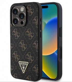 Guess PU Leather 4G Triangle Metal Logo Zadní Kryt pro iPhone 16 Pro Black