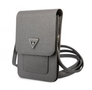 Guess PU Saffiano Triangle Logo Phone Bag Grey