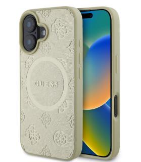 Guess Saffiano Peony Stamp MagSafe Zadní Kryt pro iPhone 16 Gold
