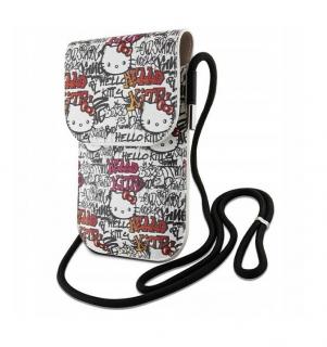 Hello Kitty Leather Tags Graffiti Phone Bag Beige