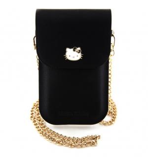 Hello Kitty PU Leather Metal Logo Taška na Telefon - černá
