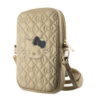 Hello Kitty PU Leather Quilted Pattern Kitty Head Logo Taška na Telefon - zlatá