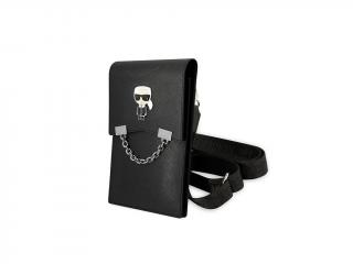 Karl Lagerfeld Saffiano Metal Ikonik Wallet Phone Bag Black