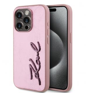Karl Lagerfeld Wrinkled PU Signature Logo Zadní Kryt pro iPhone 15 Pro Pink