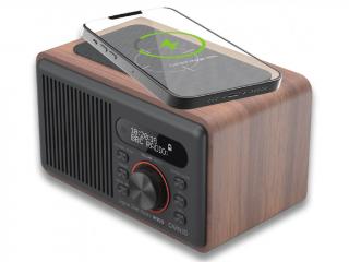 Rádio CARNEO W100 DAB+, FM, BT, Wireless charging, wood