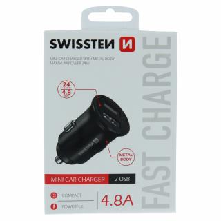 Swissten autonabíječka 4,8A, 2x USB - černý
