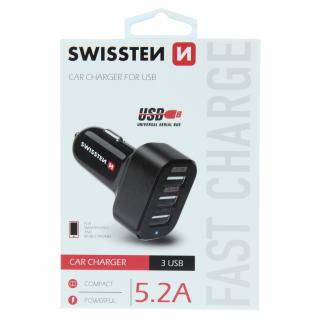 Swissten autonabíječka 5,2A, 3x USB