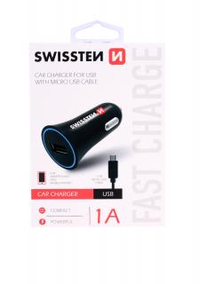 Swissten autonabíječka s USB, 1A s micro USB kabelem