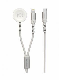 Swissten opletený magnetický kabel 2v1 pro apple watch a lightning, USB-C 1.2 m bílý