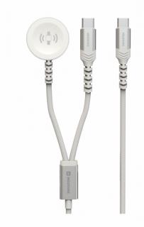 Swissten opletený magnetický kabel 2v1 pro apple watch a USB-C, USB-C 1.2 m bílý