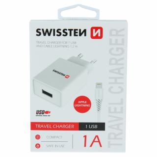 Swissten síťový adaptér 1xUSB, 1A + Datový kabel USB/Lightning 1,2m - bílý