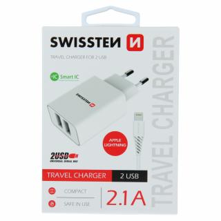 Swissten síťový adaptér 2xUSB, 2,1A + Datový kabel USB/Lightning 1,2m - bílý