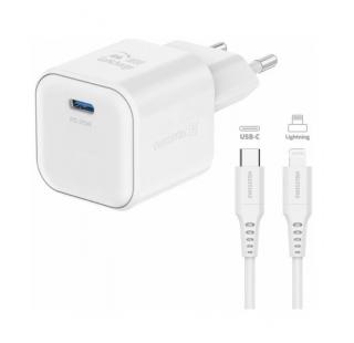 Swissten síťový adaptér gan 1x usb-c 35w power delivery bílý + datový kabel usb-c/lightning 1,2 m -