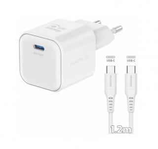 Swissten síťový adaptér gan 1x usb-c 35w power delivery bílý + datový kabel usb-c/usb-c 1,2 m - bílý