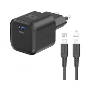 Swissten síťový adaptér gan 1x usb-c 35w power delivery černý + datový kabel usb-c/lightning 1,2 m -