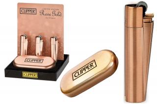 Zapalovač CLIPPER ROSE GOLD lesklý + plechová krabička