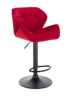 Velurová barová židle MILANO - červená na černé podstavě