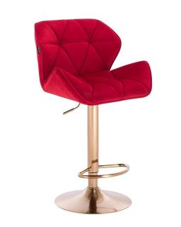 Velurová barová židle MILANO - červená na zlaté podstavě